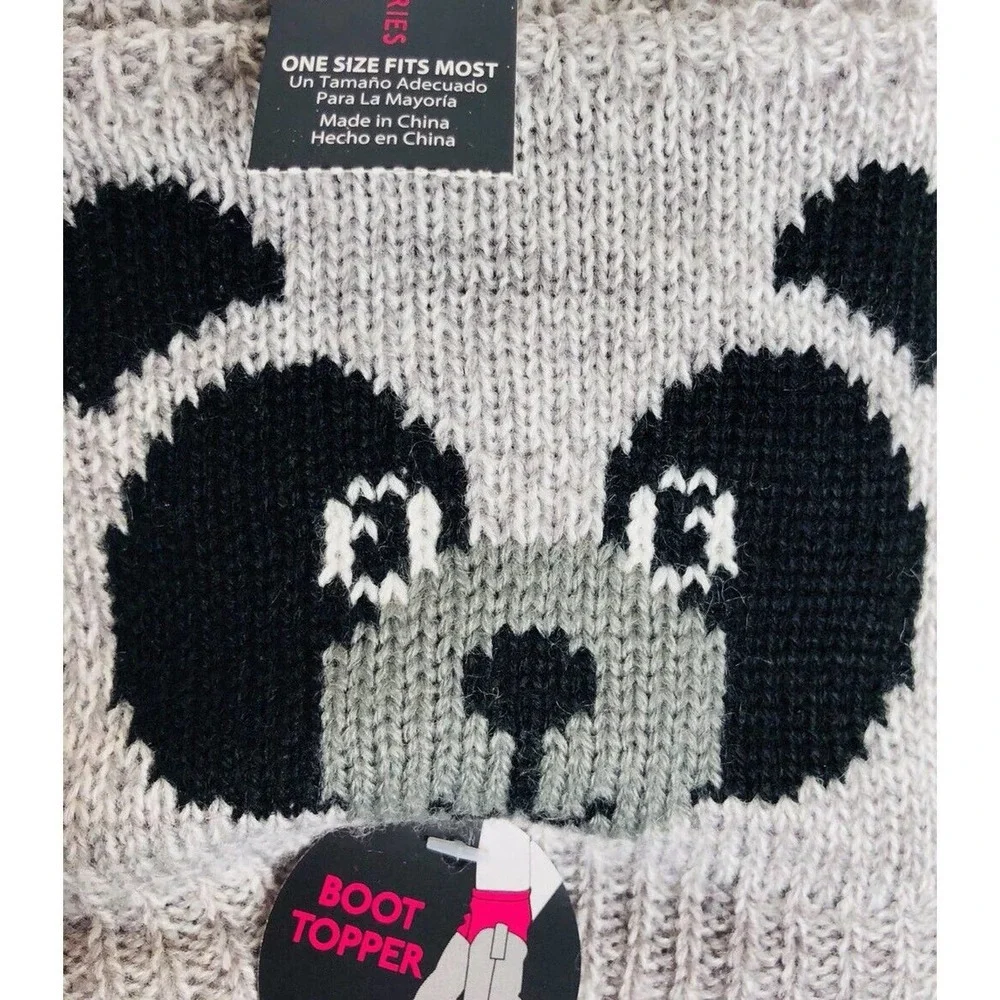 NEW No Boundaries 2 Pack Sweater Boot Toppers Solid Ivory & Gray Panda